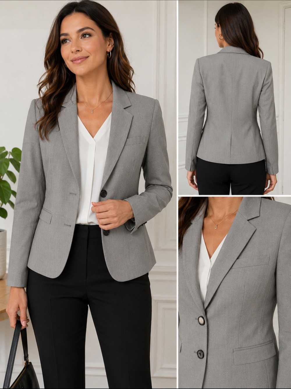 Calvin Klein Light Gray Two-Button Career Blazer Women’s Size 8 Polyester